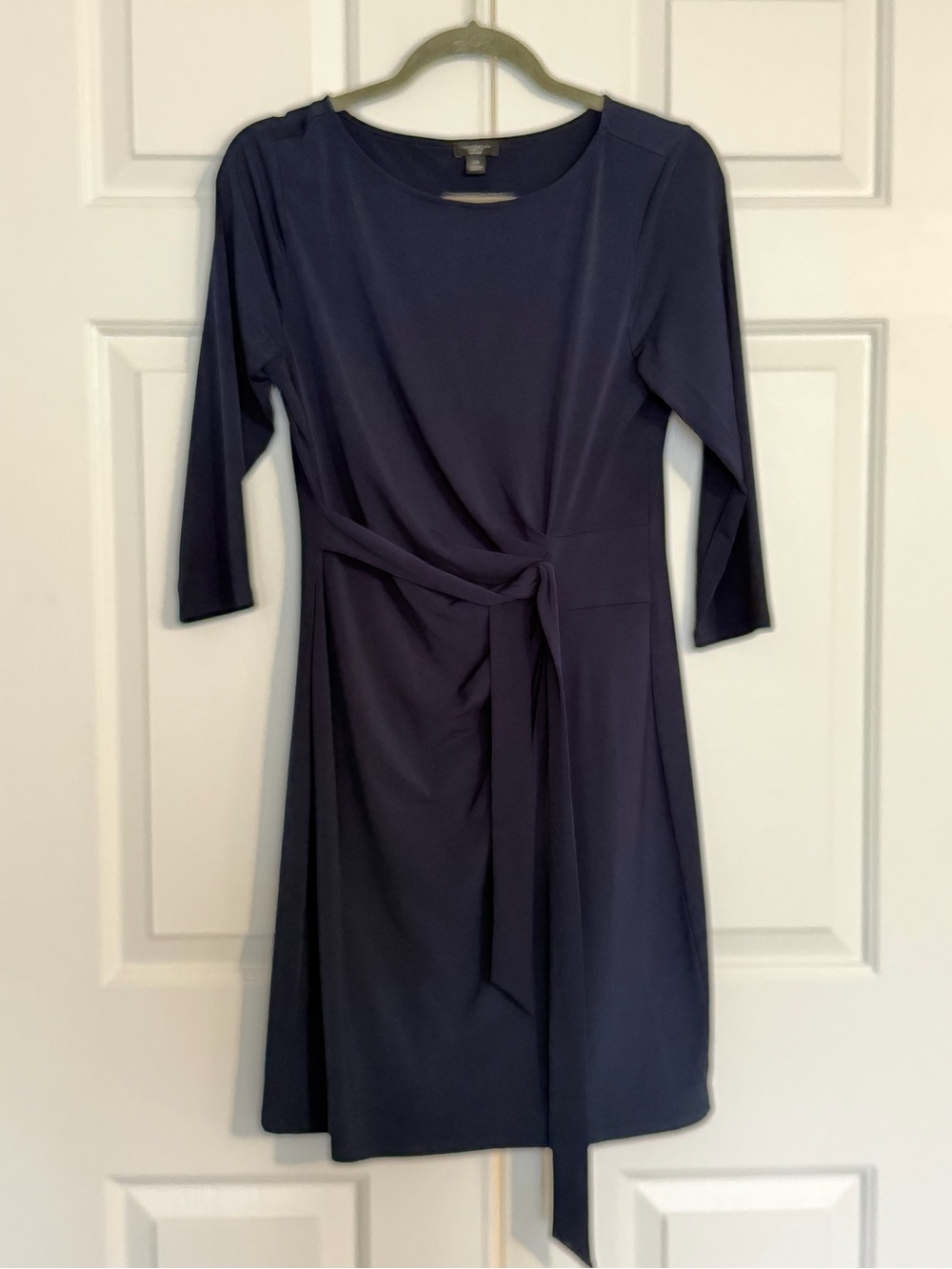 Ann Taylor Navy Long-Sleeve Tie-Waist Dress